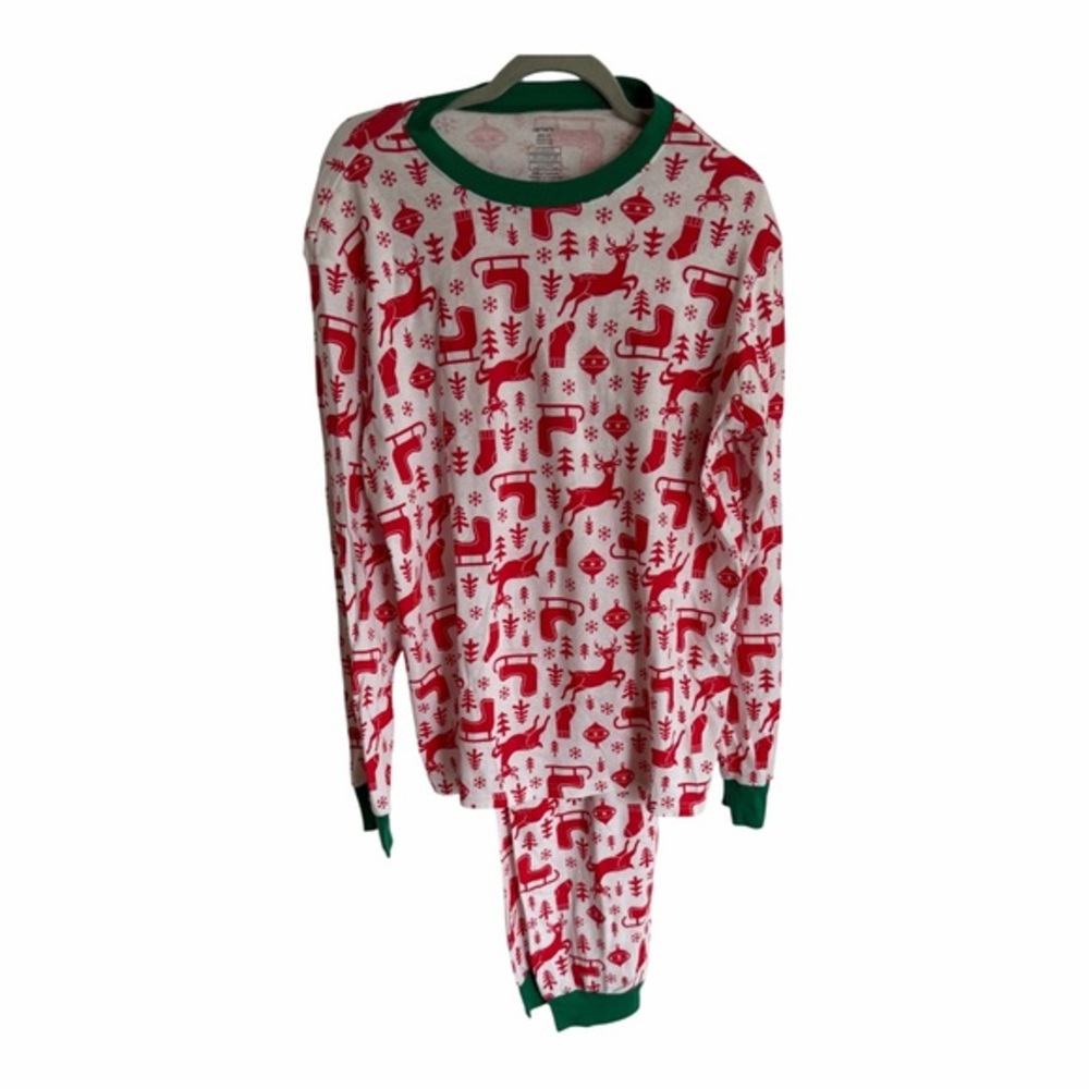 Carter's NWOT  Women’s Red and White Holiday Reindeer Pajama Set with Green Trim